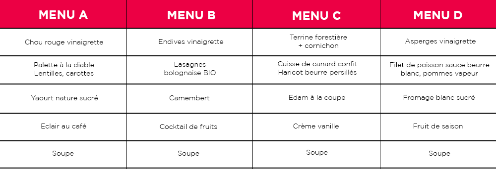 menu degustation 33 du 03/12 au 04/12